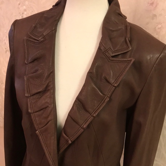 NWOT Elie Tahari brown leather jacket size L - Picture 2 of 13